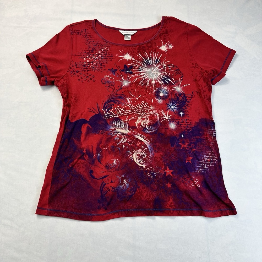 Christopher & Banks Women's Large Red Patriotic Fireworks Graphic Top USA Made